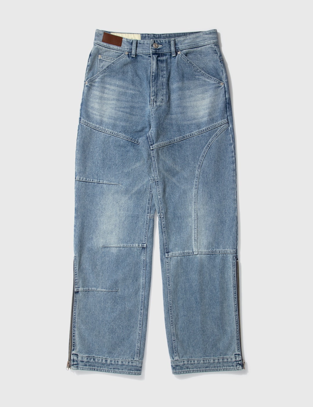Washed Blue Zipper Wide Leg Jeans Placeholder Image