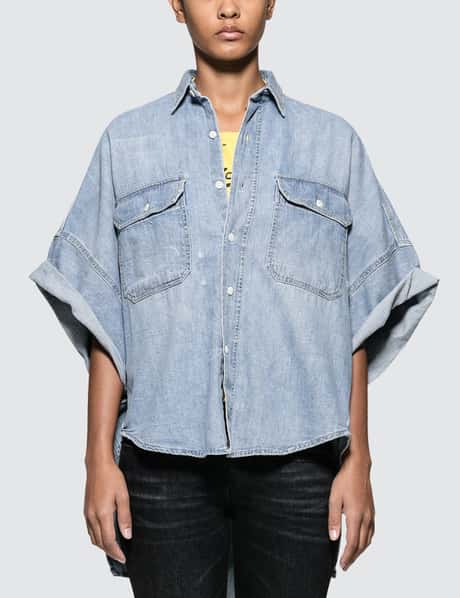 Short-Sleeve Oversized Jean Shirt for Women