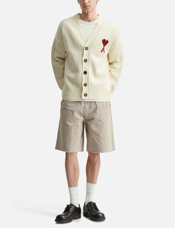 아미 Natural Wool Cardigan With Contrasted Ami De Coeur