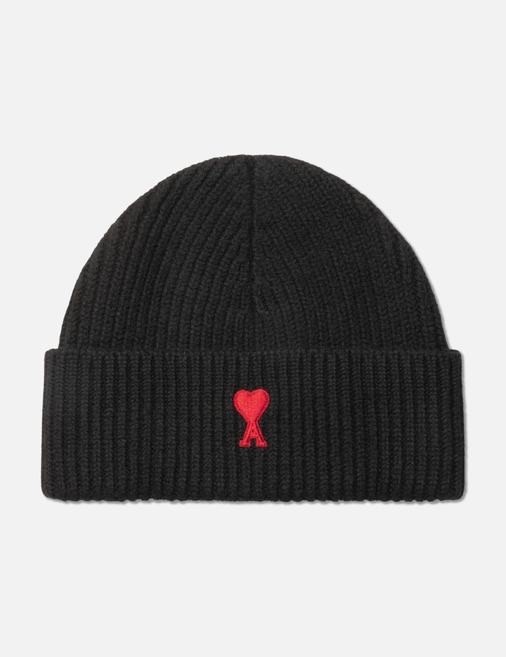 Ami Black Wool Beanie With Ami De Coeur