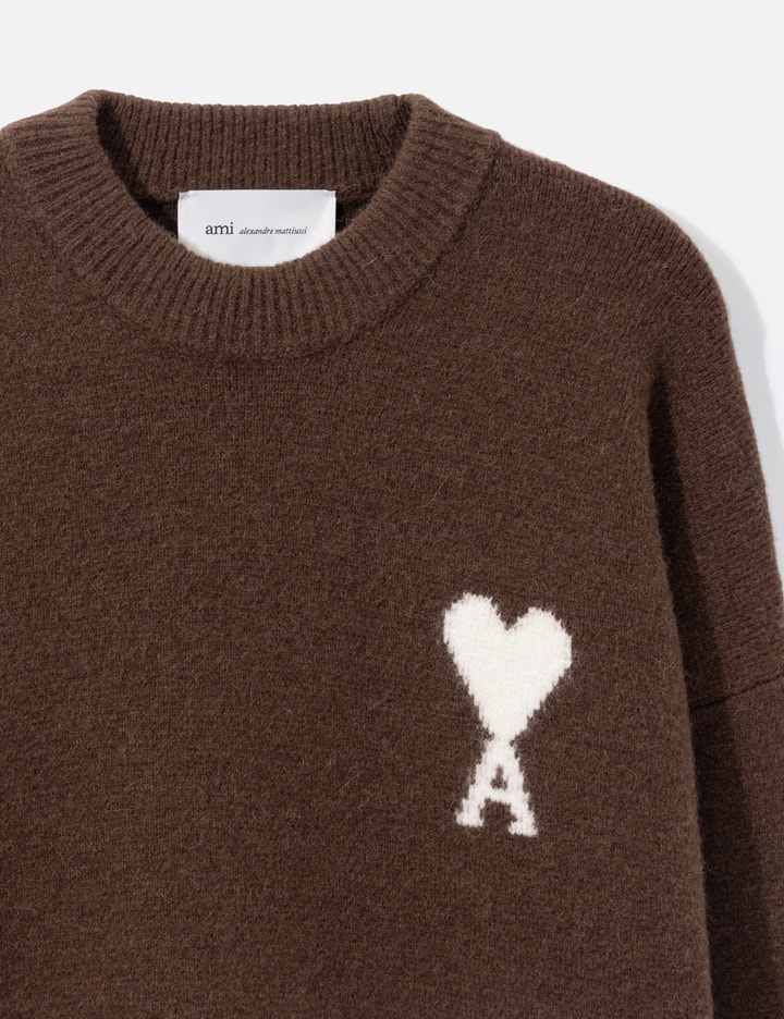 Ami Grey Crewneck Alpaca Sweater With Ami De Coeur