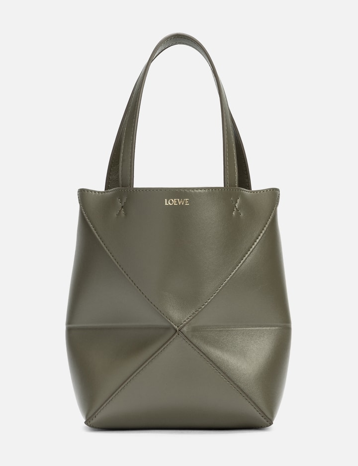 Loewe Mini Puzzle Fold Tote In Shiny Calfskin In Green