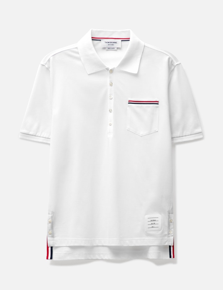 Thom Browne Rwb Trim Jersey Polo Short In White