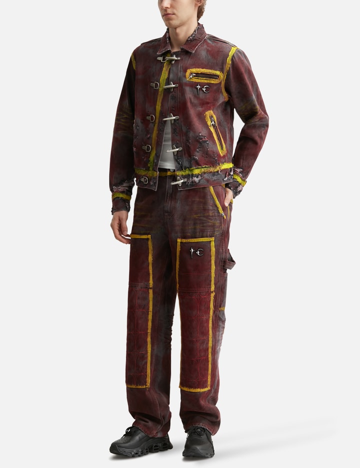 THUG CLUB Red Washed Painted Line Pants