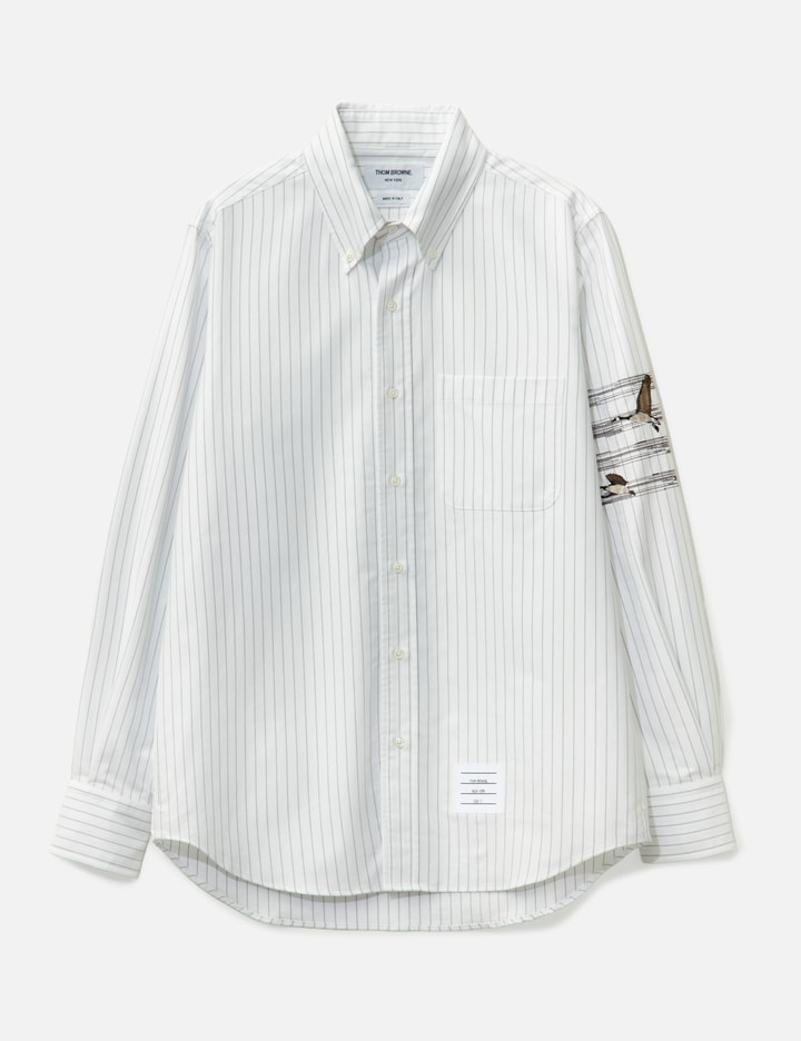 Thom Browne Geese 4-bar Pinstripe Oxford Shirt In White