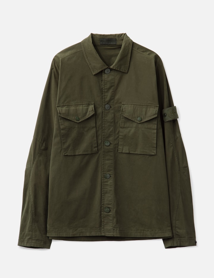 Stone Island Ghost Stretch Cotton Twill Overshirt In Green