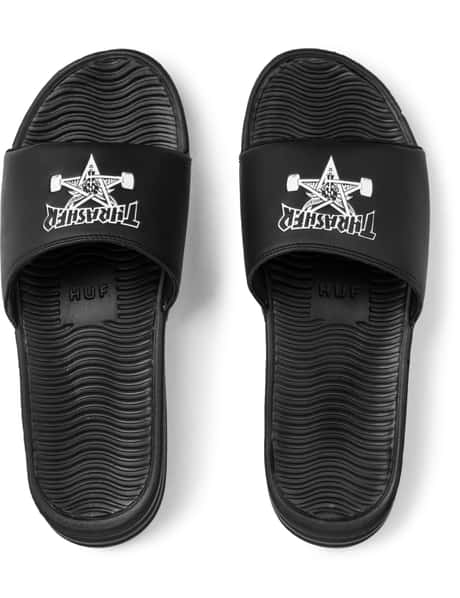 Huf Skate Flip Flops Huf Black Huf X Thrasher Slides HBX Globally