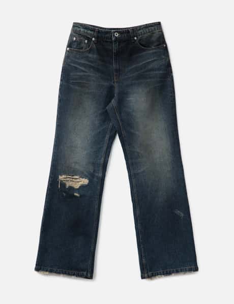COOR Semi Flare Embossed Dirty Washed Jeans