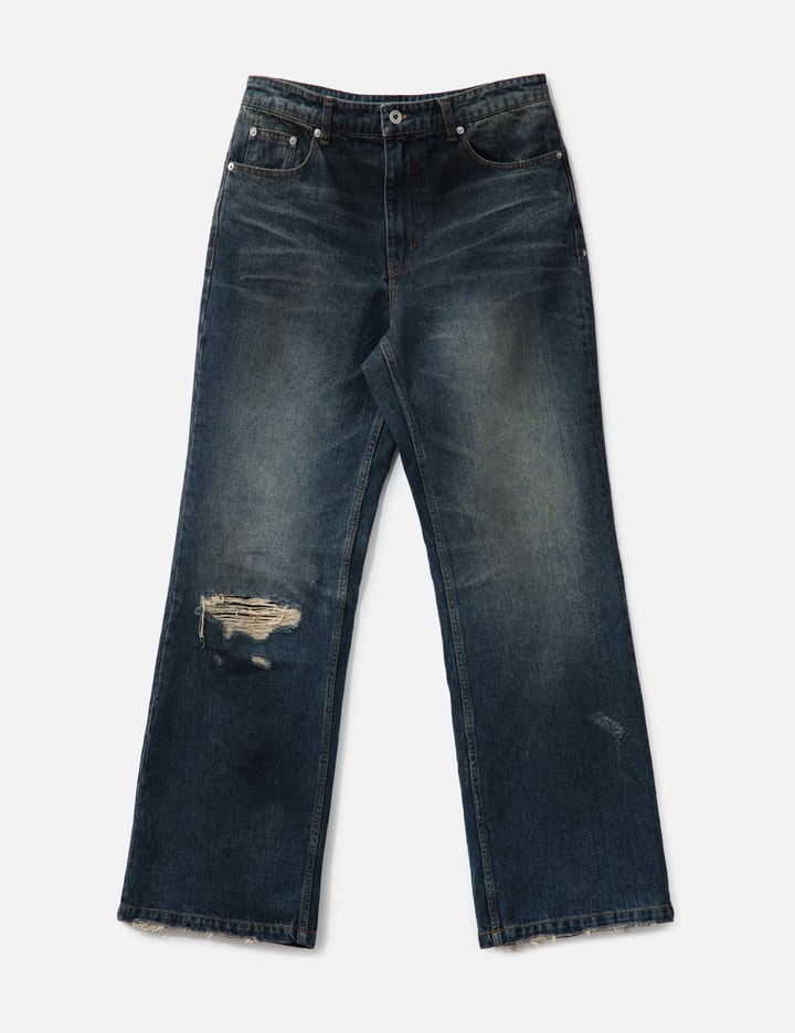 Semi Flare Embossed Dirty Washed Jeans Placeholder Image