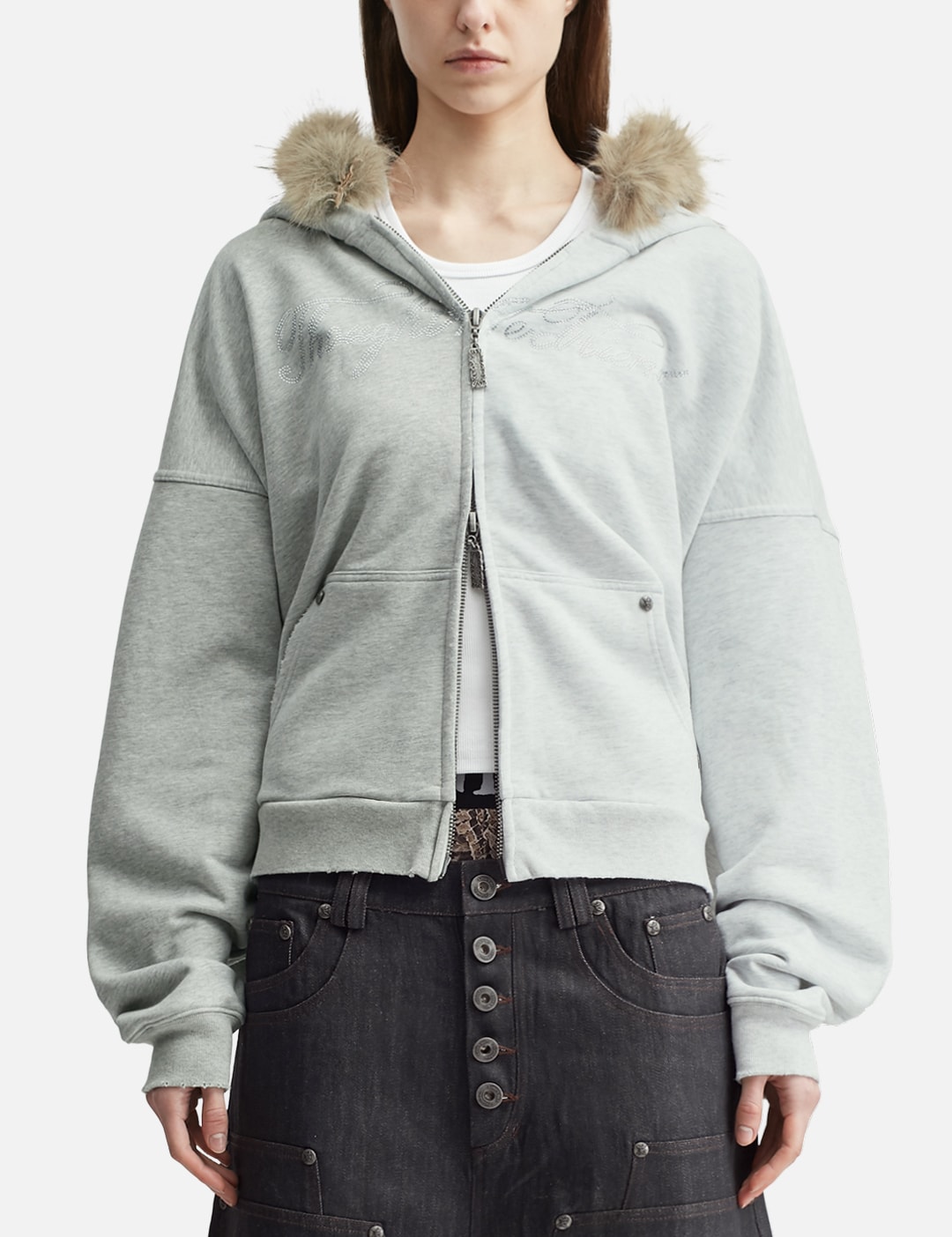"Nyra" Two-Toned Zip-Up Hoodie With Detachable Fur Trim Hood view 19