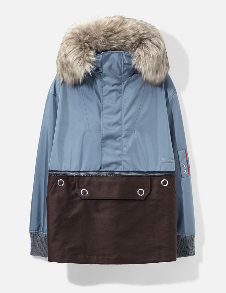 Marni Nylon Half-Zip Jacket With Fur Collar