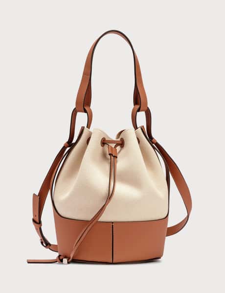 LOEWE Small Balloon Bag in Canvas and Calfskin in Ecru/Tan