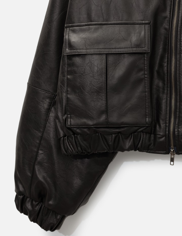 AJOBYAJO Faux Leather Ribbed Collar Blouson