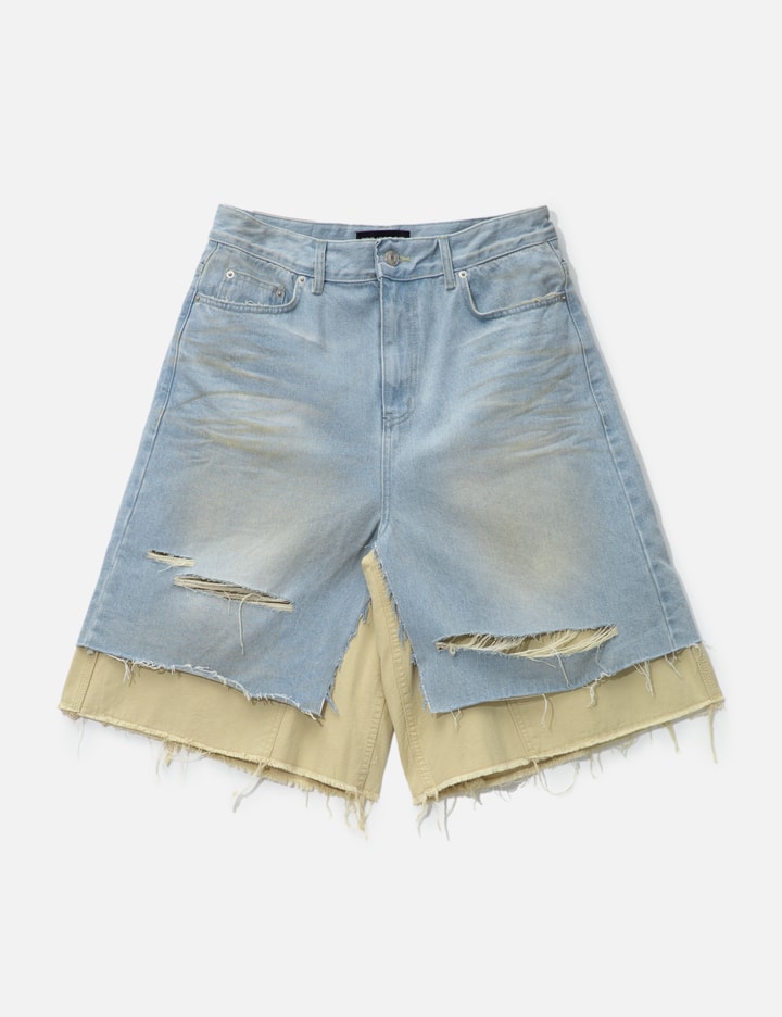 Layered Skirt Denim Carpenter Shorts Placeholder Image
