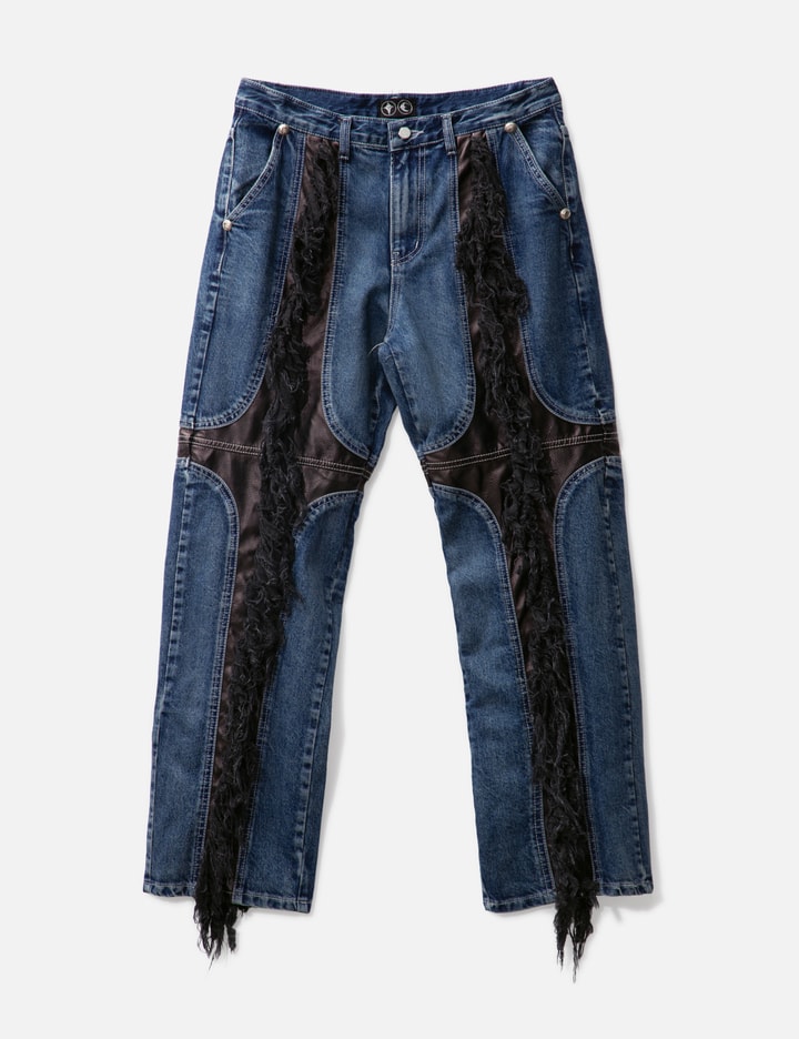 Thug Club Mohican Leather Denim Pants In Blue