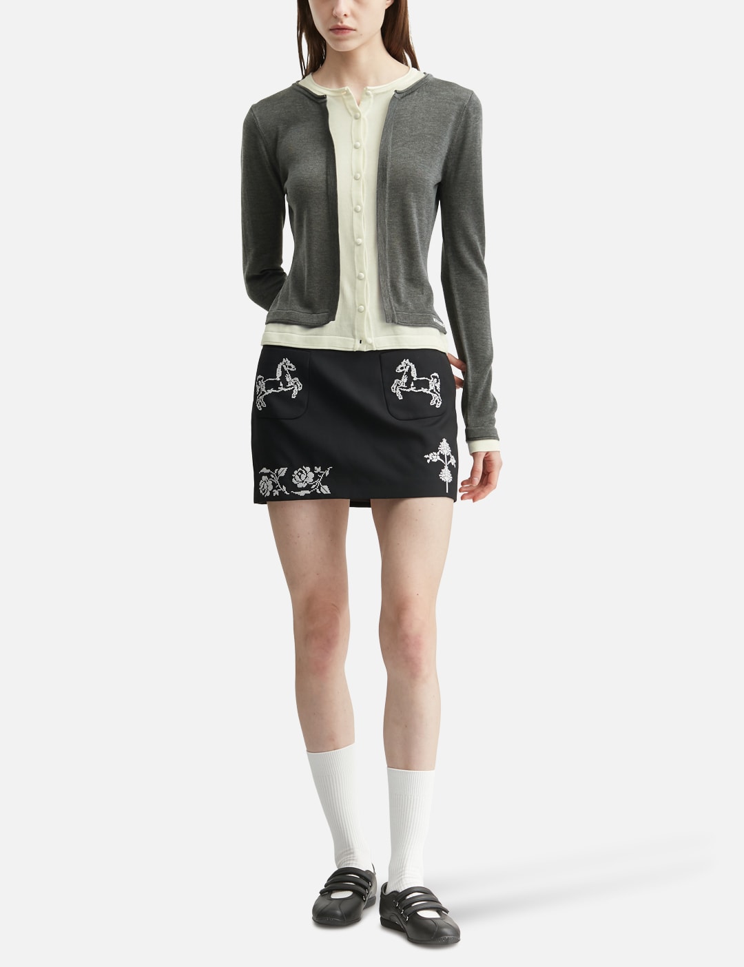 Grey White Layered Knit Top view 15