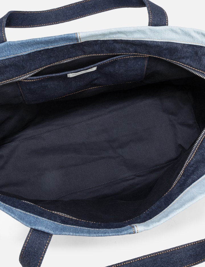 Shop Maison Kitsuné Fox Head Denim Weekender Tote In Blue