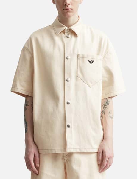 Prada Men's Short-sleeved Cotton Shirt - White - Size Large