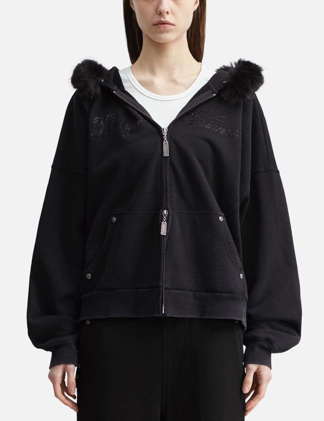 "Nyra" Zip-Up Hoodie With Detachable Fur Trim Hood view 19