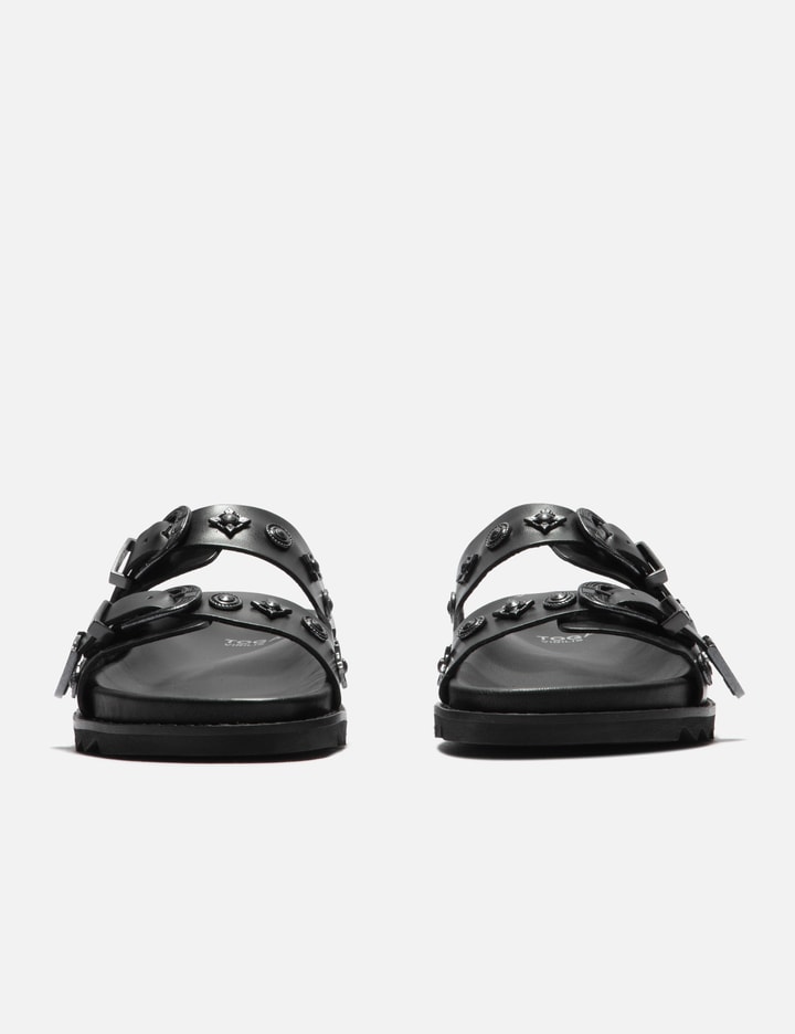 BLACK LEATHER GUNMETAL HARDWARE SANDAL Placeholder Image