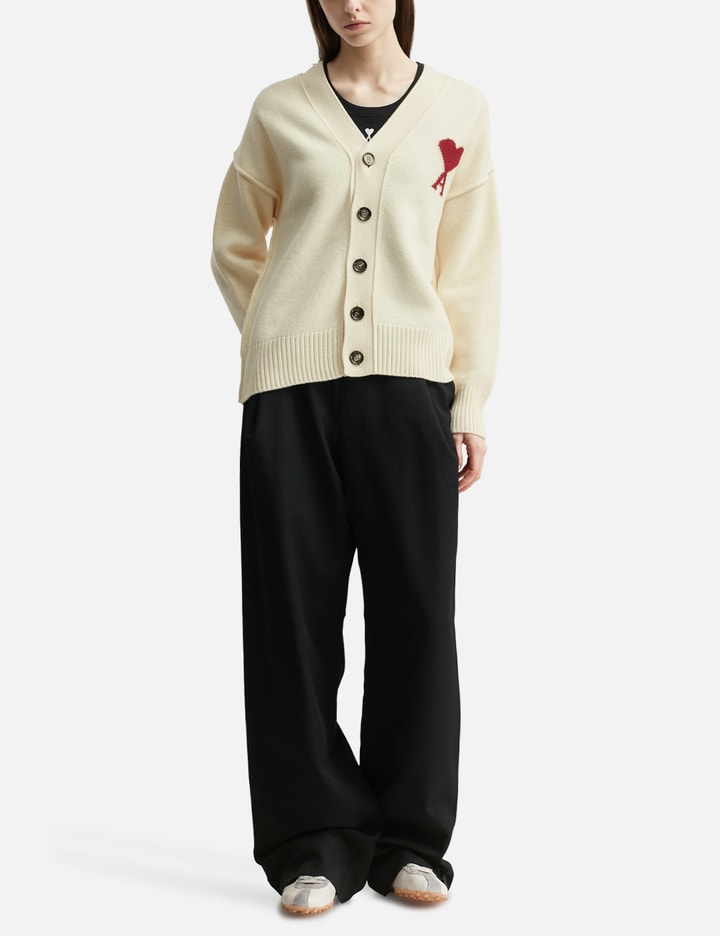 Ami Natural Wool Cardigan With Contrasted Ami De Coeur