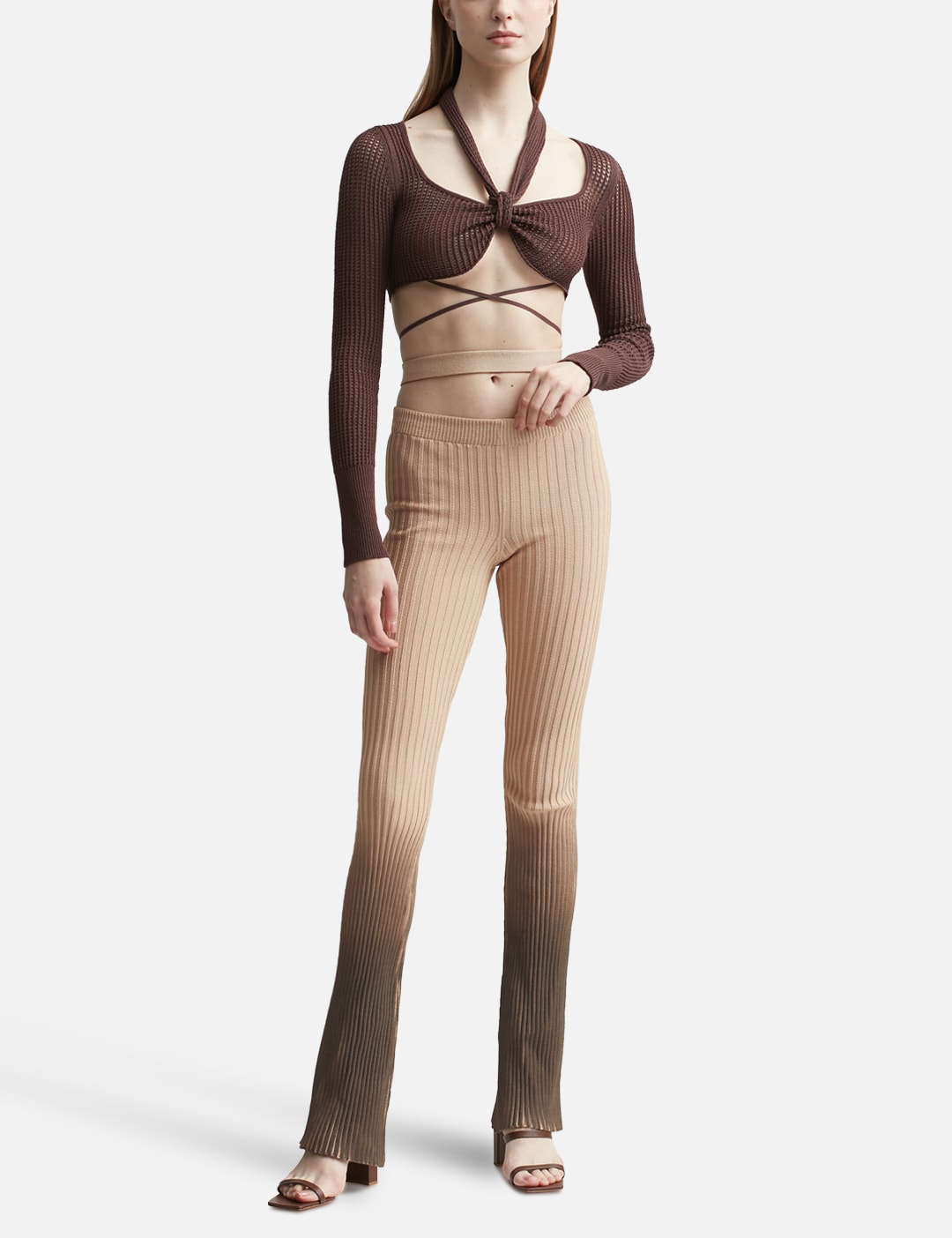Printed Ribbed Knit Flare Pants view 16