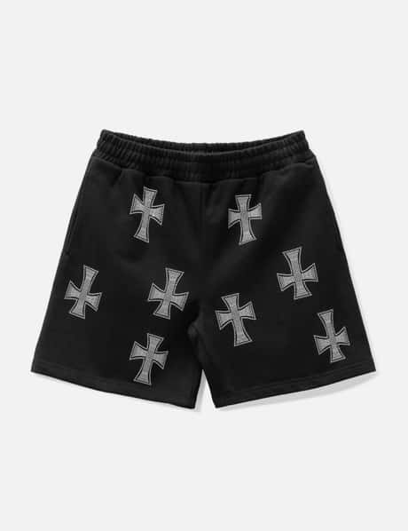 UNKNOWN Black / White Cross Rhinestone Shorts