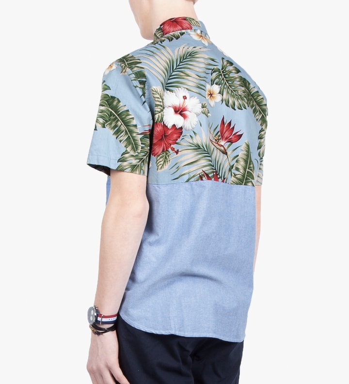 Light Blue/Palm Print Teaford S/S Color Block Shirt Placeholder Image