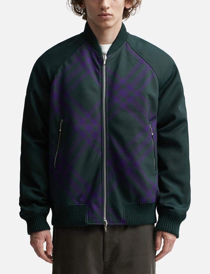 Shop Burberry Reversible Check Bomber Jacket In Green