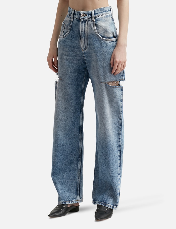 Shop Maison Margiela Denim Jeans With Slash Details In Blue