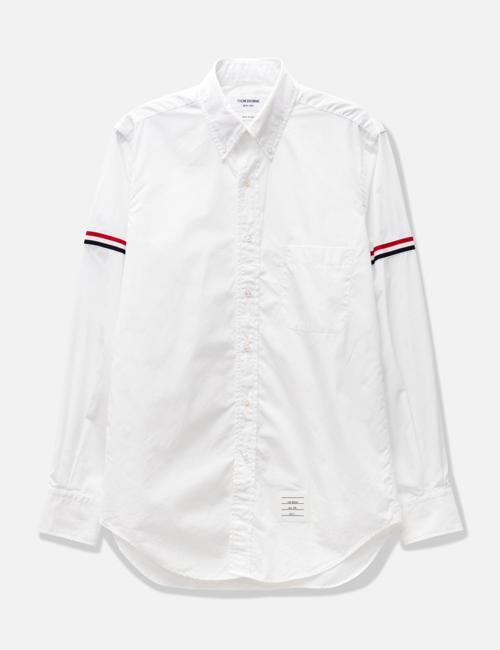 Shop Thom Browne Poplin Grosgrain Armband Classic Shirt In White