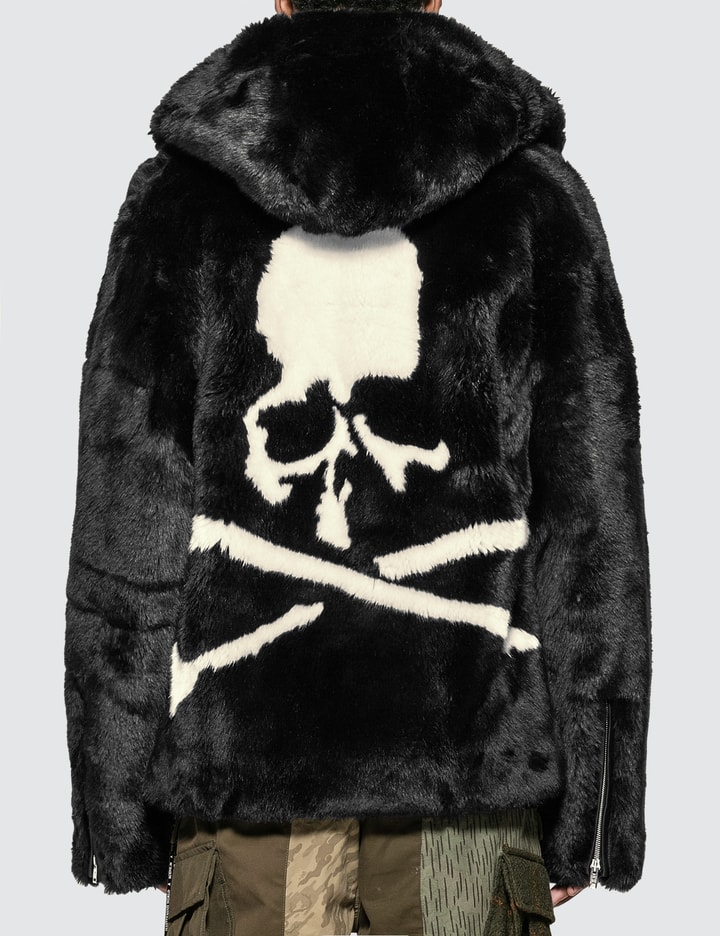 Faux Fur Hooded Jacket With Skull Logo Placeholder Image