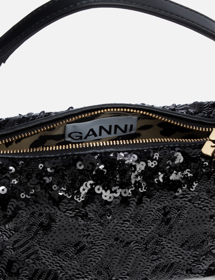 Shop Ganni Small Butterfly Pouch Sequin Bag In Black