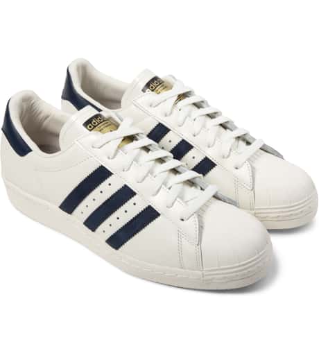 adidas Originals White/Navy Superstar 80s Vintage Deluxe Shoes HBX