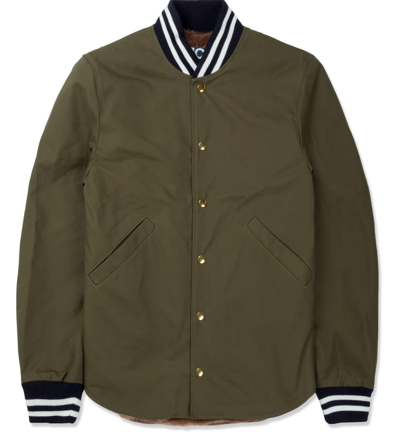 army green varsity jacket