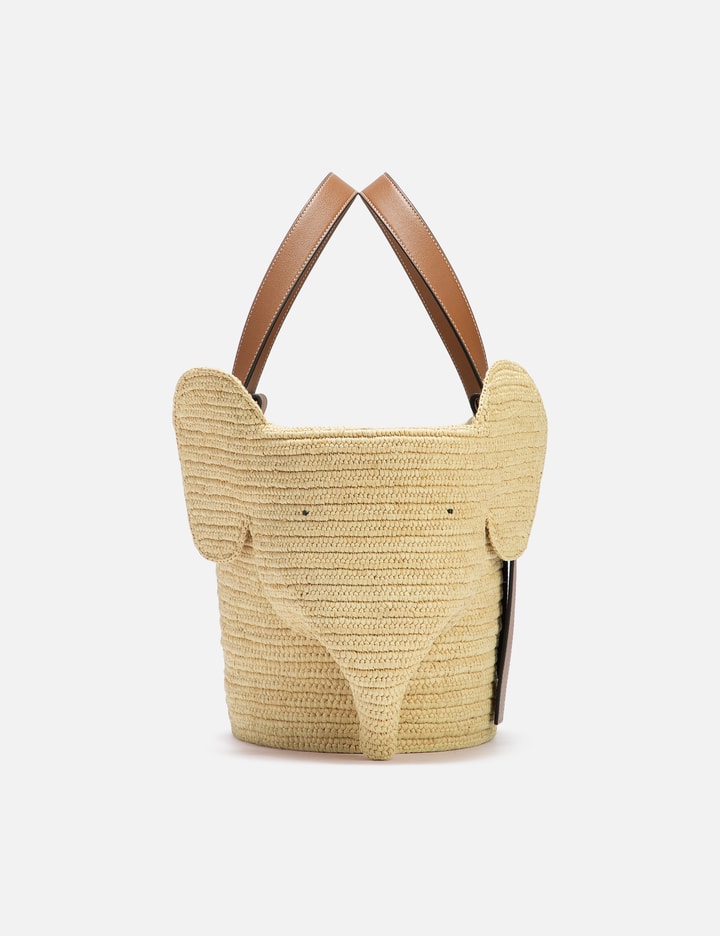 Elephant basket bag in raffia and calfskin