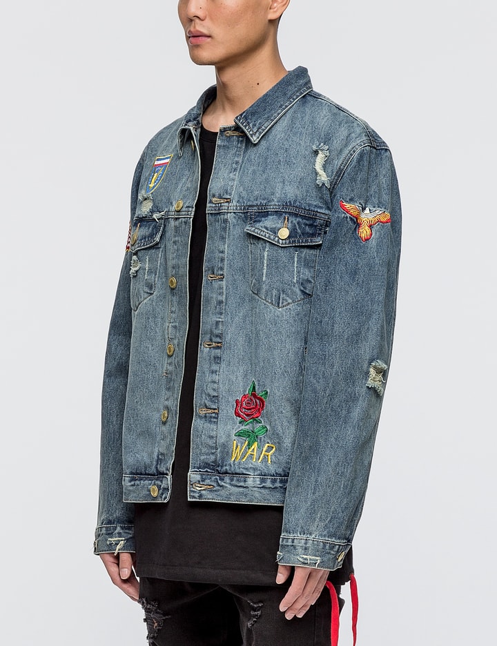 Distressed Rose Patch Denim Jacket Placeholder Image