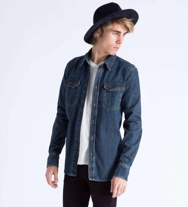 Washed Indigo Gunnar Organic Fine Slubs Denim Shirt Placeholder Image