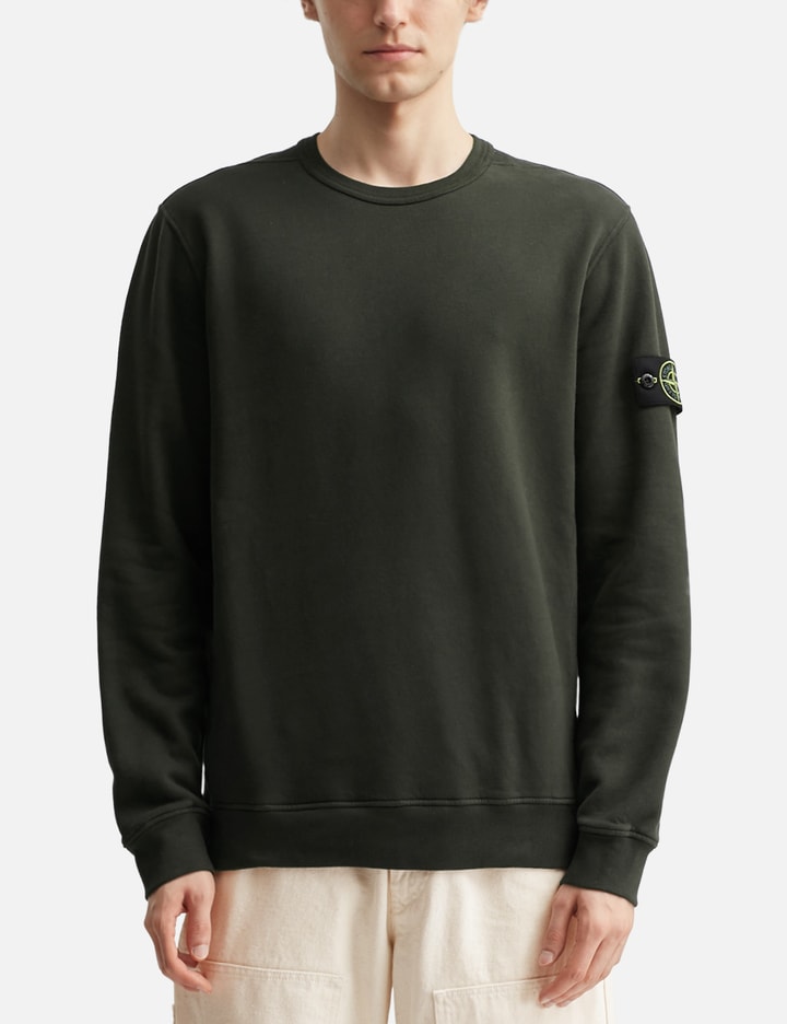 Stone Island Brushed Organic Cotton Fleece Sweatshirt With Ribbed Inserts In Green
