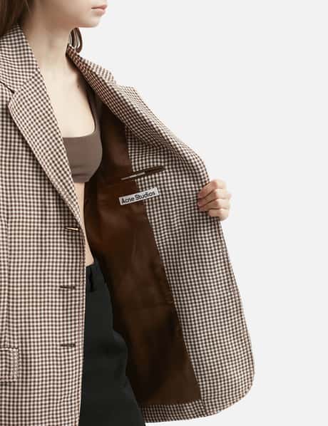 Acne Women's Gingham Linen-Blend Blazer - Brown - Formal Jackets