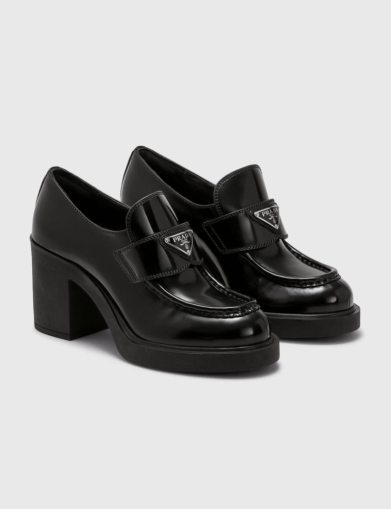 prada チョコレートブラッシュドレザーハイヒールローファー 美品 