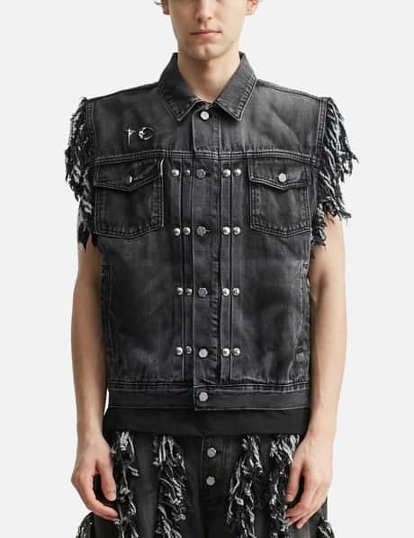 THUG CLUB TC Angels Denim Vest Oil-washed black denim with raw