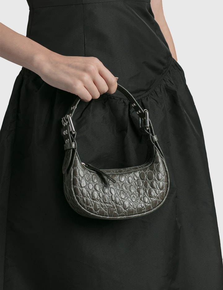 By Far Mini Rachel Cement Croco Embossed Leather Bag In Grey