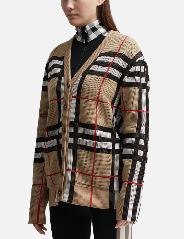 Shop Burberry Check Technical Cotton Cardigan In Beige