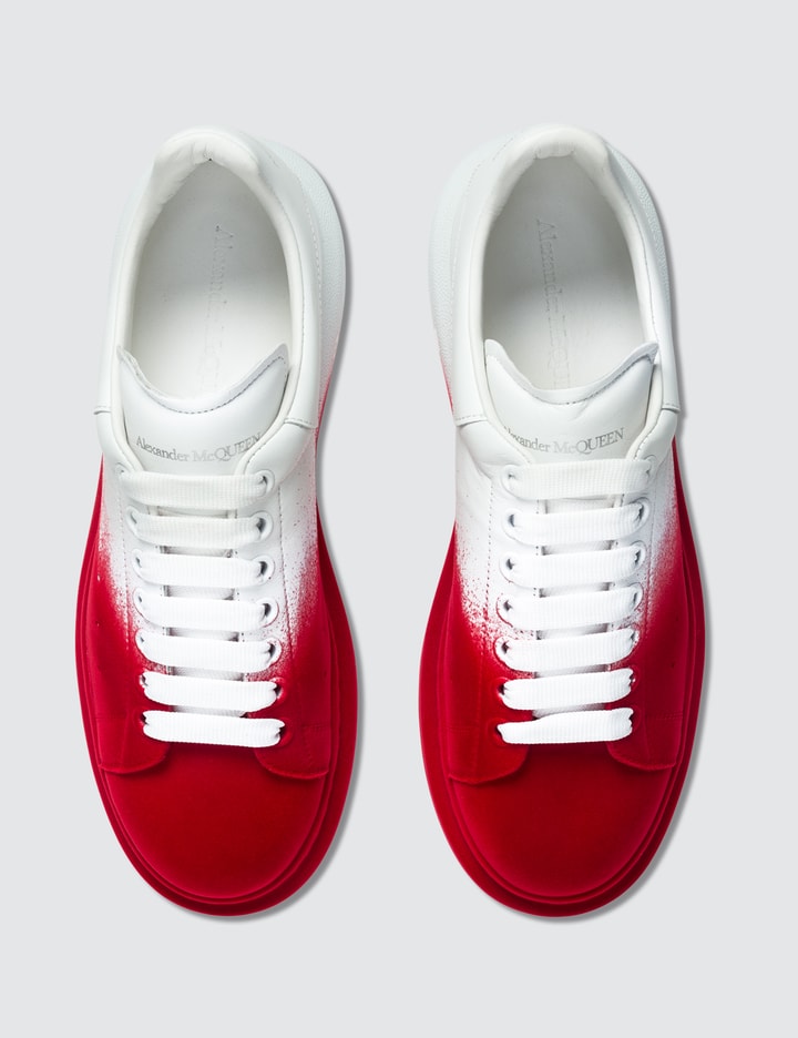 Shop Alexander McQueen Red Thick Sole Spray-Paint Leather Sneakers