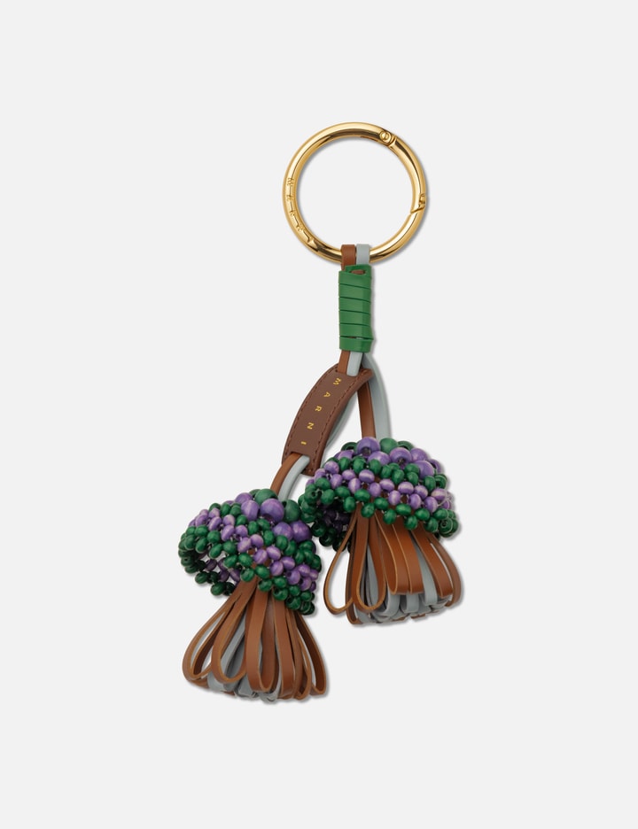 Marni Leather Keyring With Wooden Bead Detail