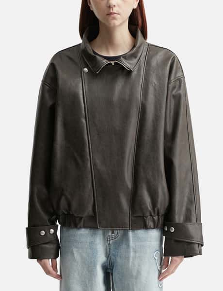 DEINET Faux Leather Bomber Jacket