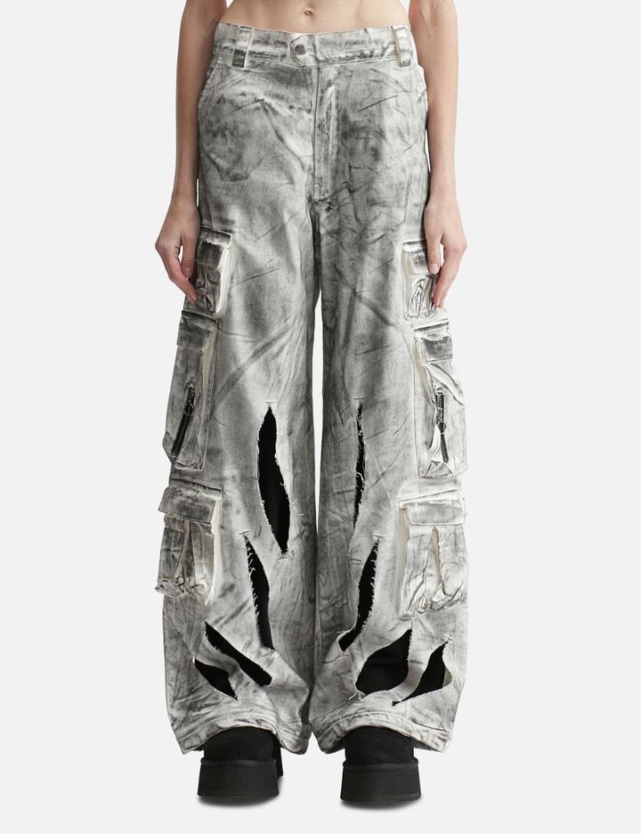 Waxed White Cargo Trousers Placeholder Image