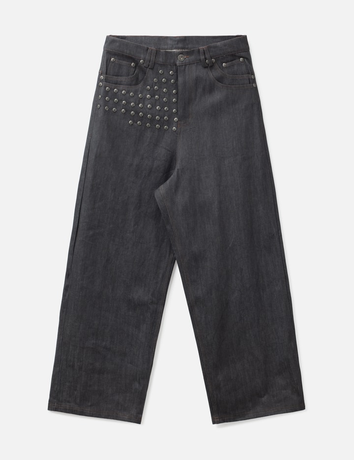 "Devlin" Studded Waxed Japanese Raw Denims In Blue