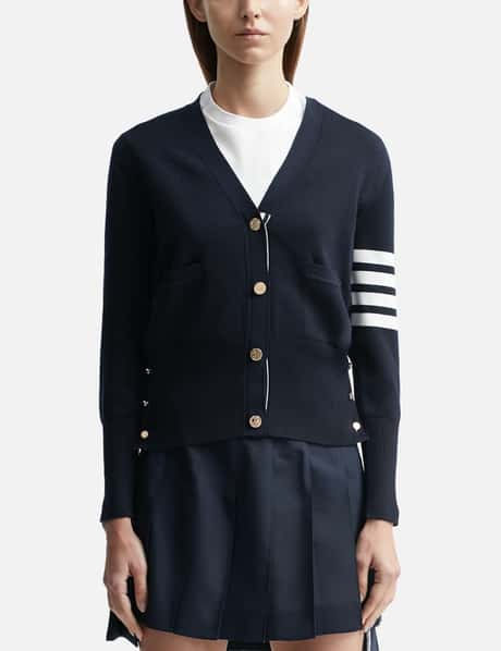 Thom Browne Milano Stitch Fine Merino Wool 4-Bar Classic V-Neck Cardigan